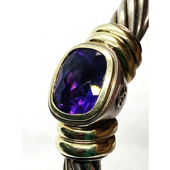 David Yurman Twisted Cable Cuff Bracelet 925 Silver & 14k Gold Amethyst - Picture 2 of 12